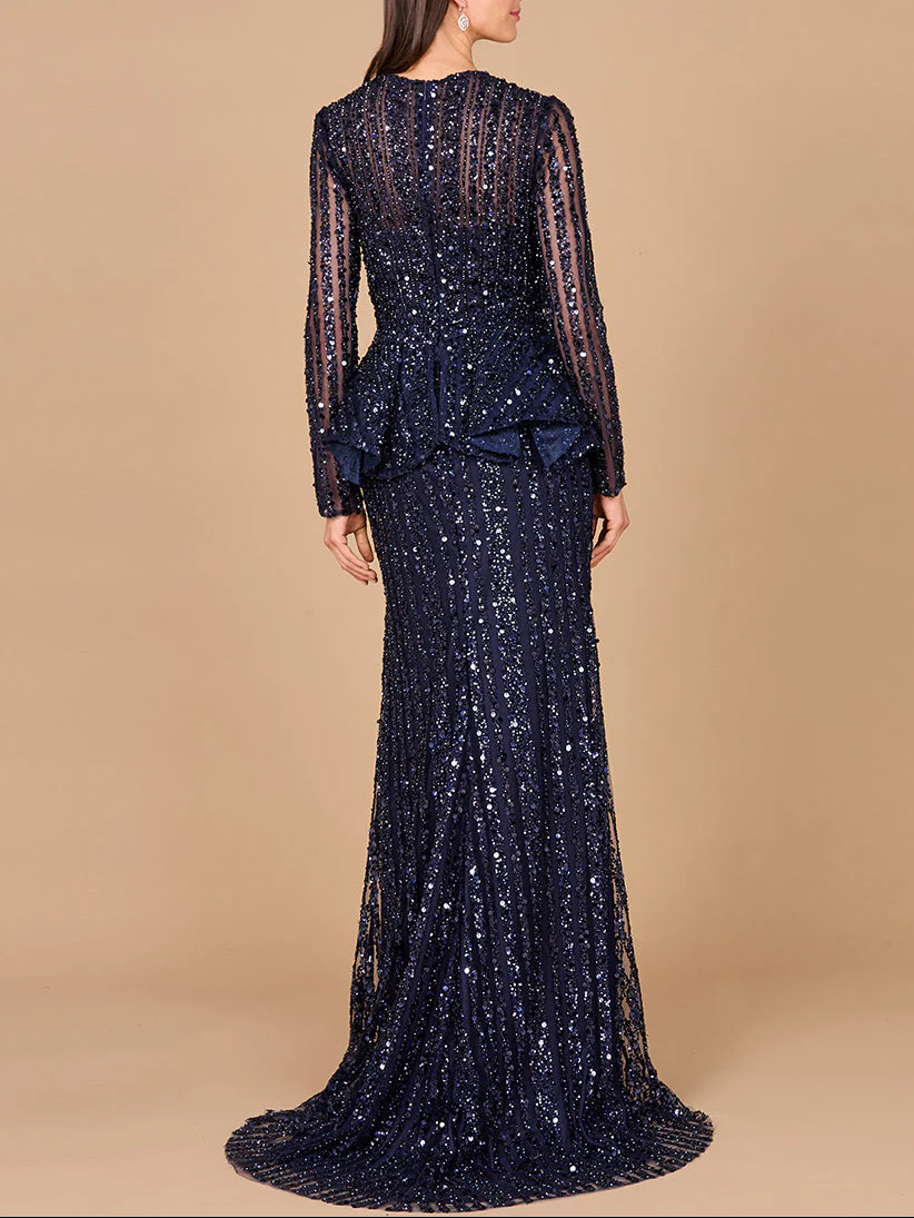 Long Sleeve Beaded Peplum Dress - Image 3