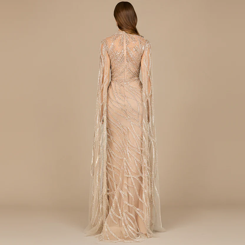 High Neck Gown with Long Cape Sleeves - Image 5