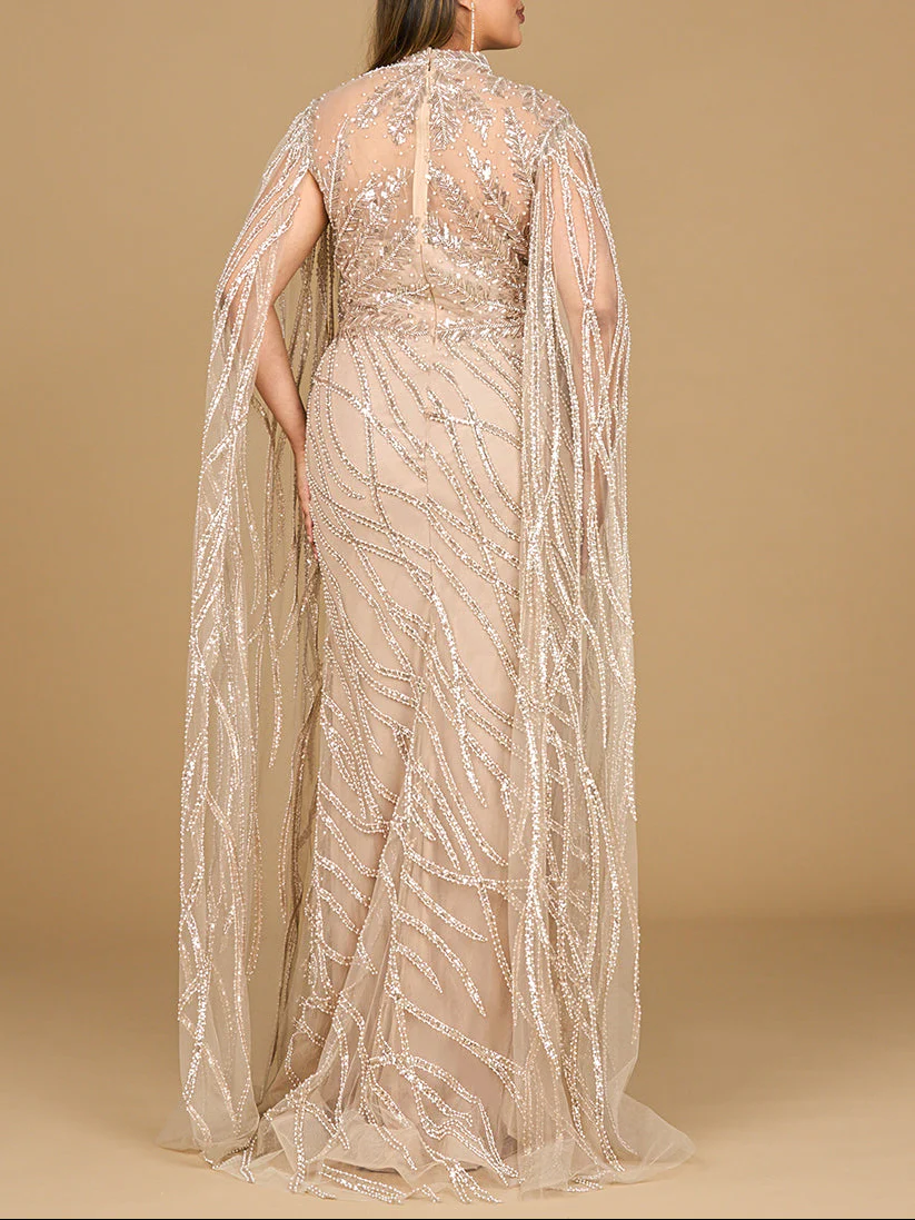 High Neck Gown with Long Cape Sleeves - Image 6