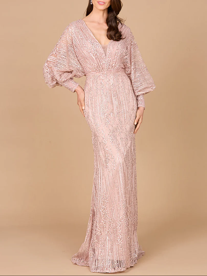 Long Bishop Sleeve Lace Gown