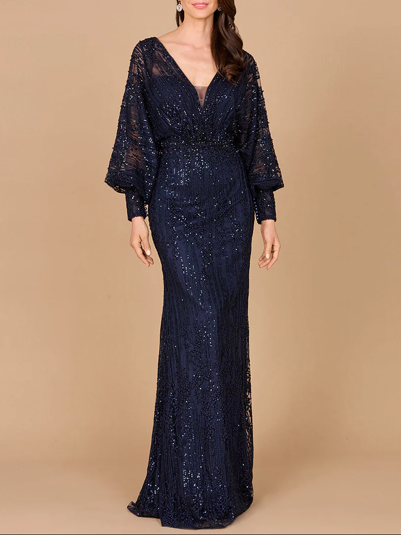 Long Bishop Sleeve Lace Gown - Image 2