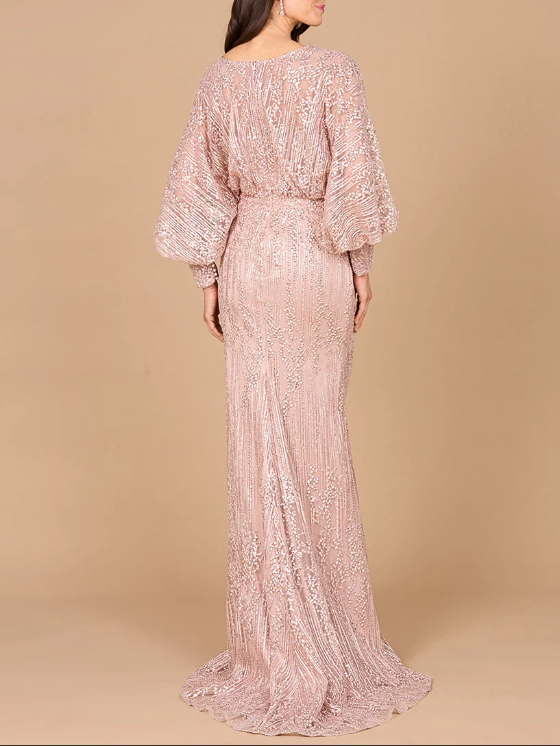 Long Bishop Sleeve Lace Gown - Image 3