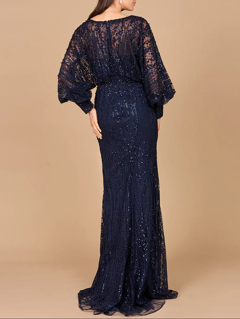 Long Bishop Sleeve Lace Gown - Image 4