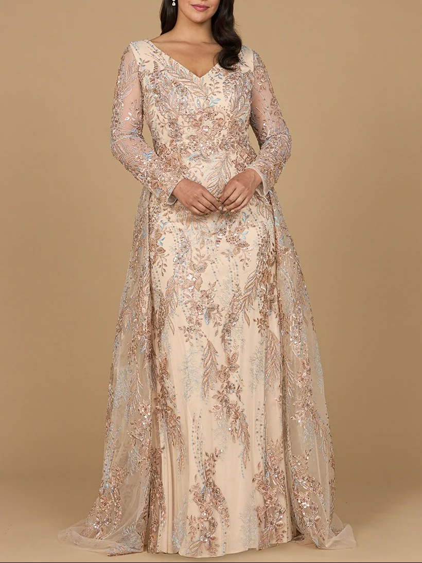 Lace Long Sleeve Gown with Overskirt - Image 2