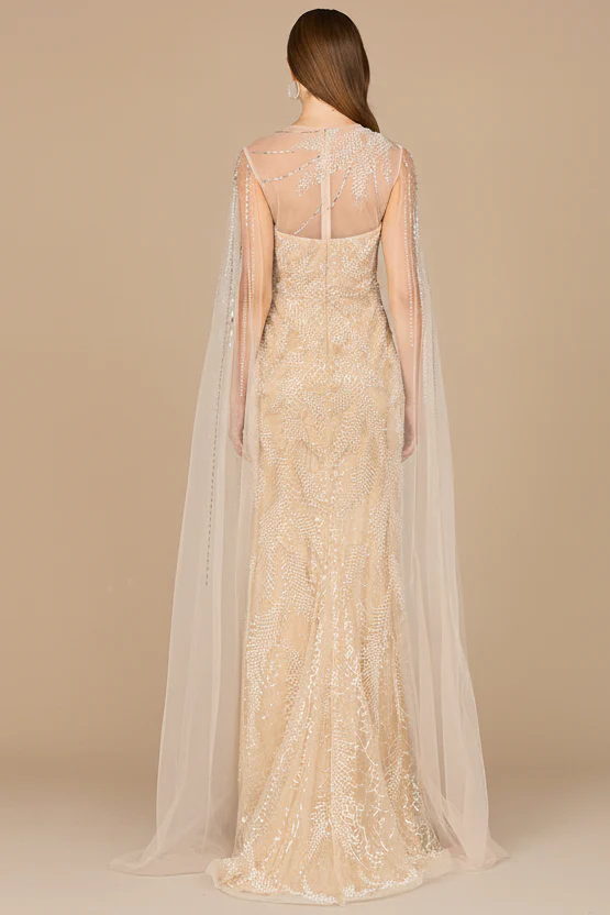 Long Cape Beaded Gown - Image 2