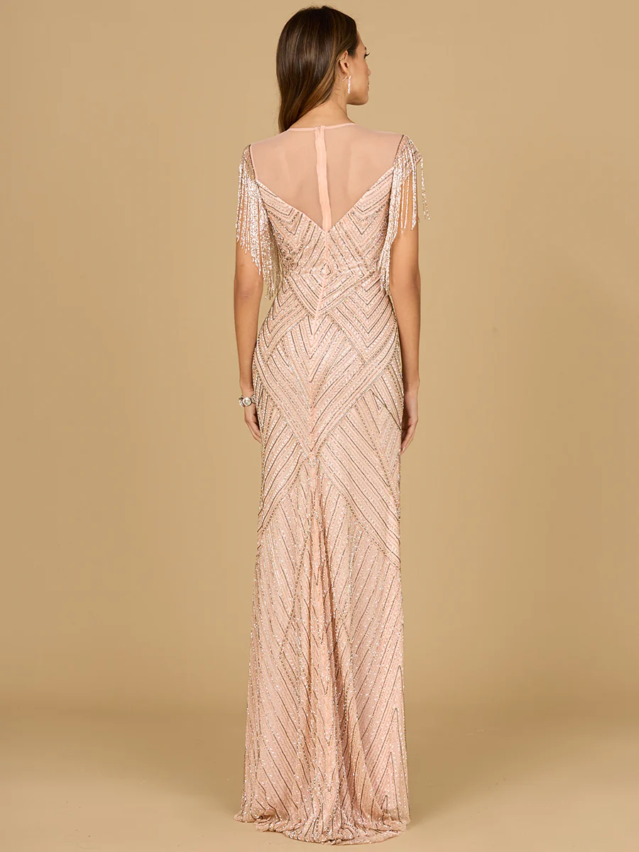Beaded Fringe Illusion Dress with Cap Sleeves - Image 3
