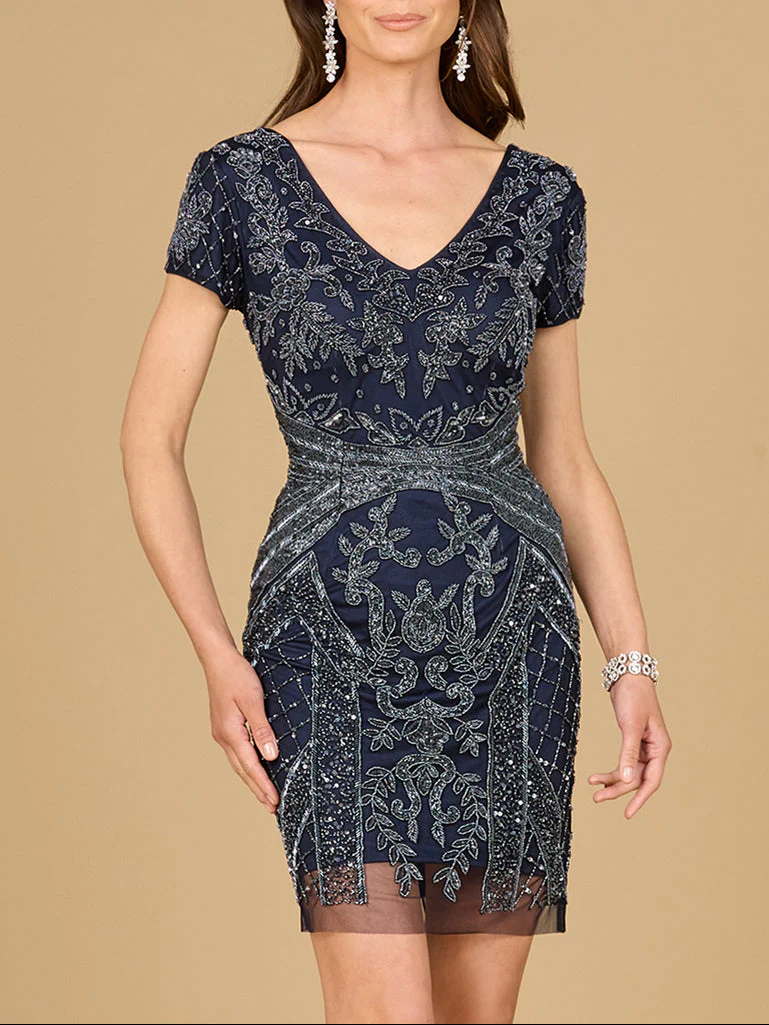 Cap Sleeve Beaded Cocktail Dress - Image 2