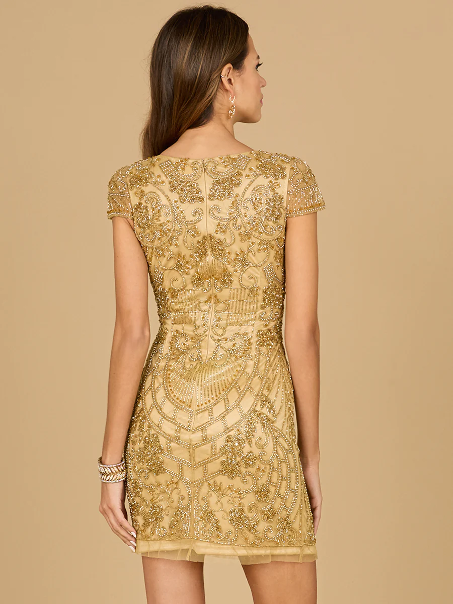 Gold Cap Sleeve Cocktail Dress - Image 3
