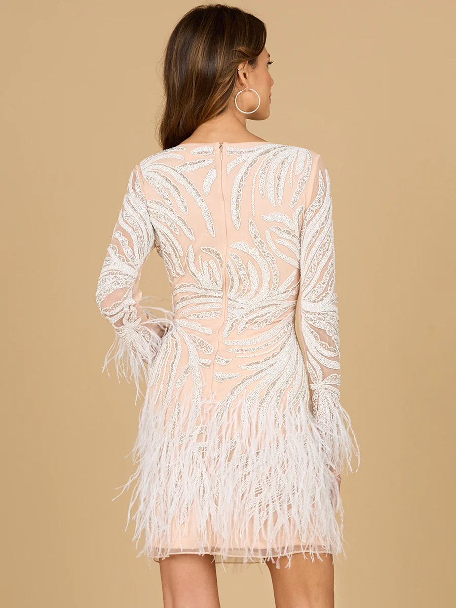 Beaded, Feather Cocktail Dress - Image 3