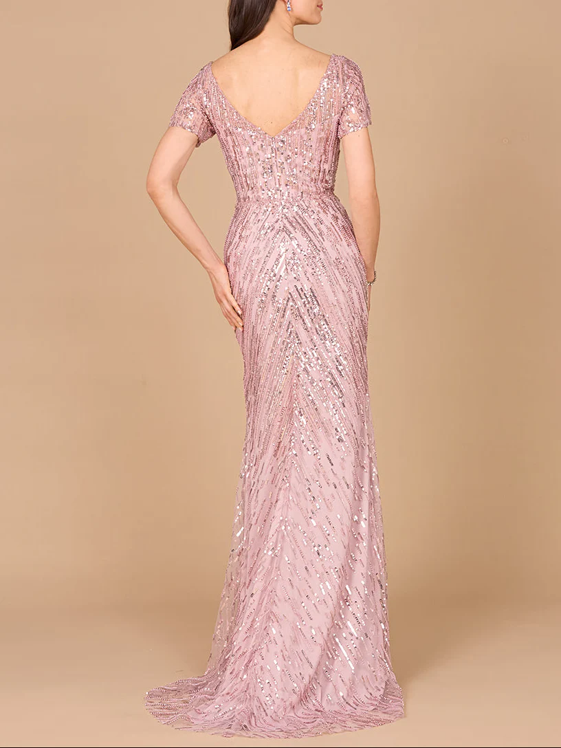 Short Sleeve, Beaded Mermaid Gown - Image 5