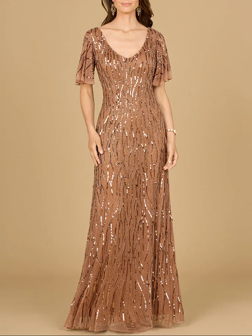 Beaded Gown With Cape Sleeves - Image 2