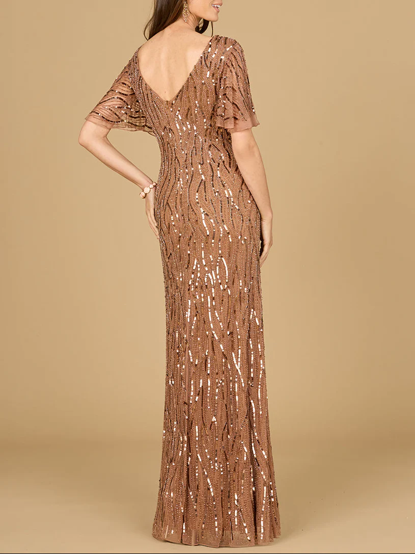 Beaded Gown With Cape Sleeves - Image 3