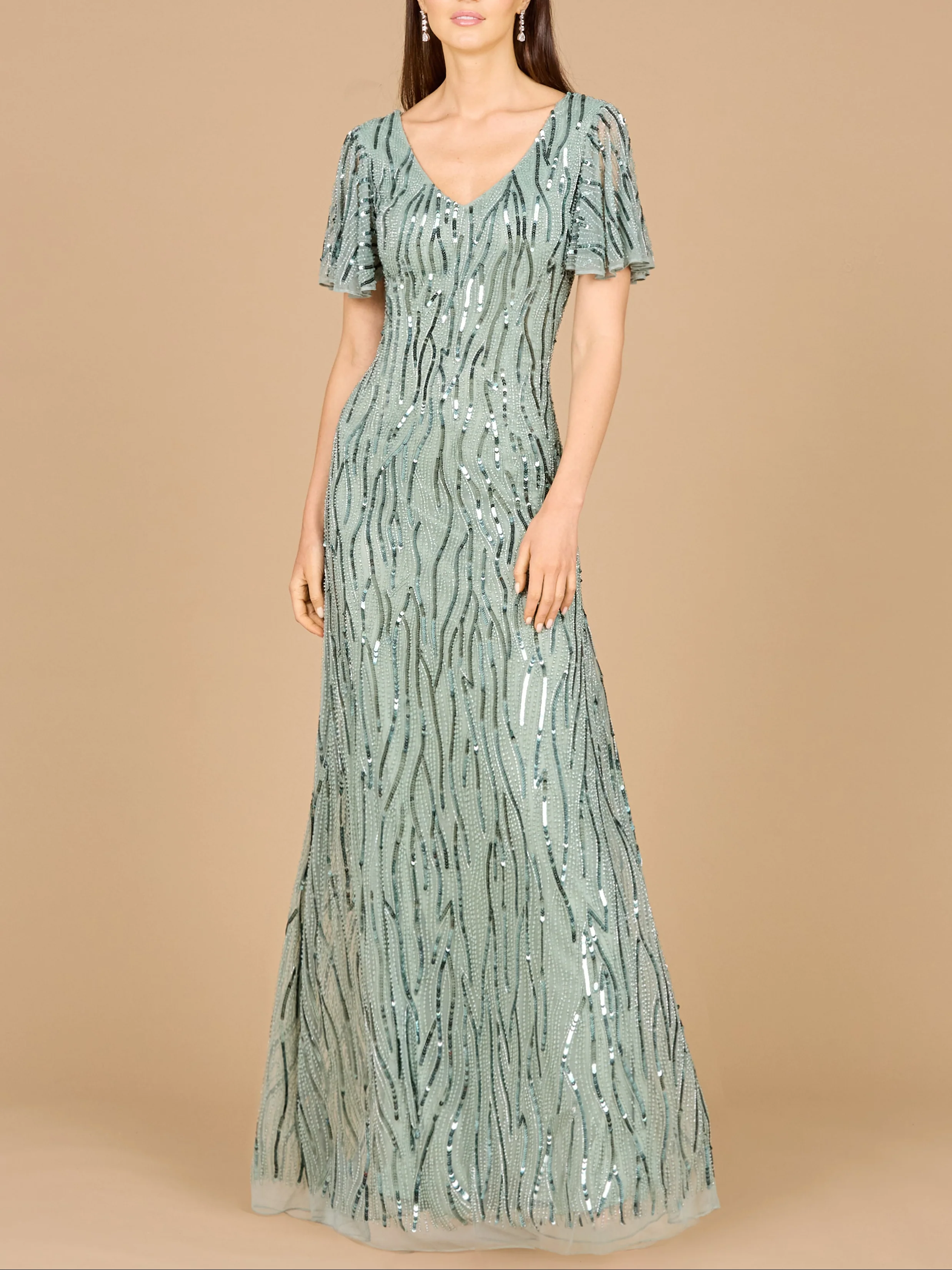 Beaded Gown With Cape Sleeves - Image 4