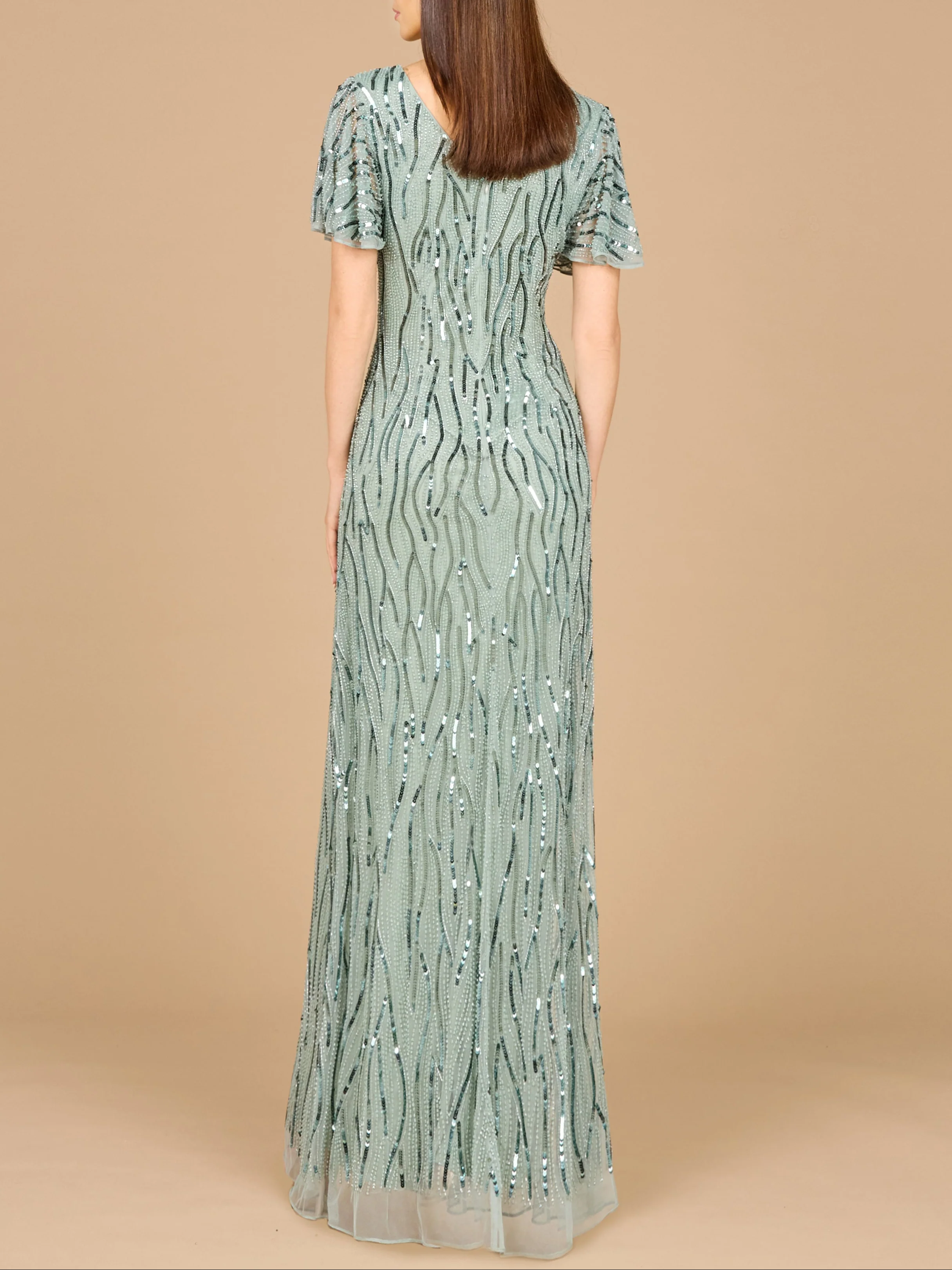 Beaded Gown With Cape Sleeves - Image 5