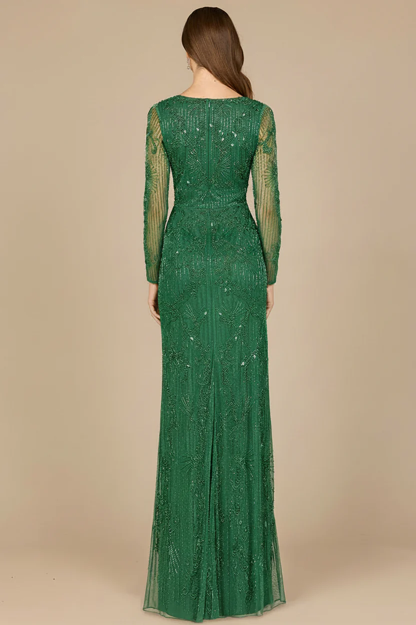 Elegant Long Sleeve Beaded Gown - OUTLET - Image 2