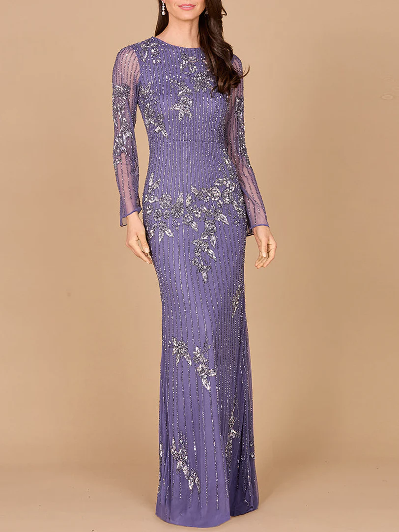 Long Sleeve, High Neck Beaded Gown - OUTLET - Image 2