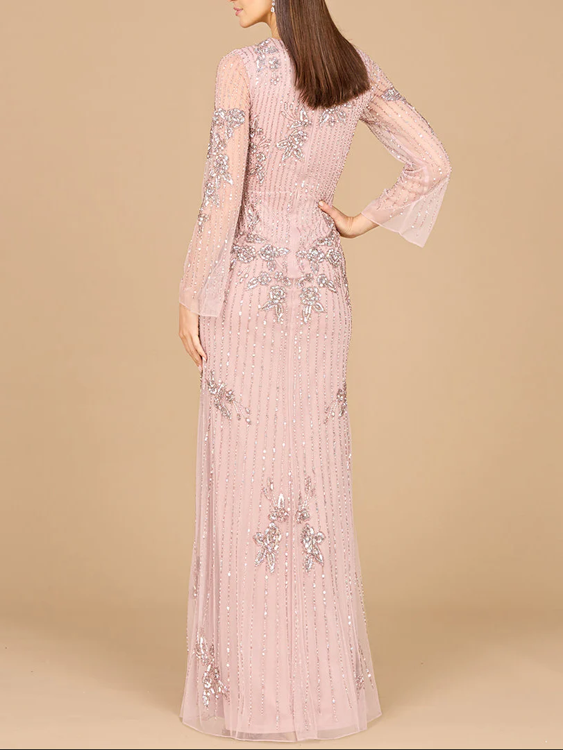 Long Sleeve, High Neck Beaded Gown - OUTLET - Image 4