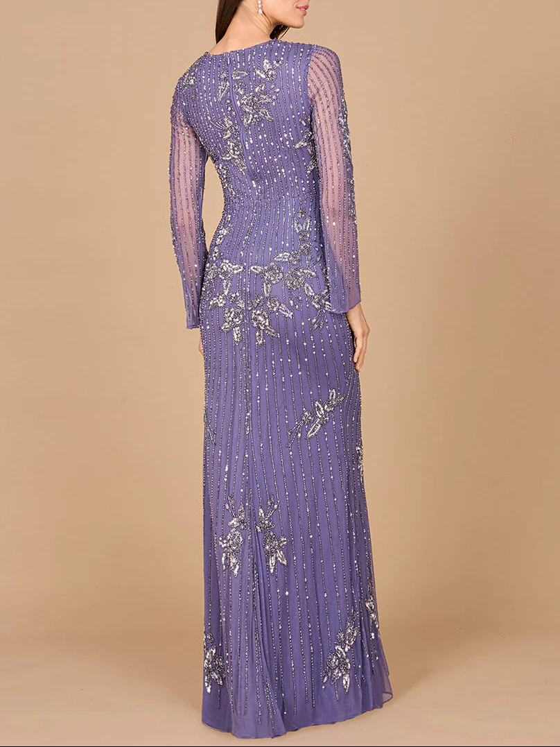Long Sleeve, High Neck Beaded Gown - OUTLET - Image 5