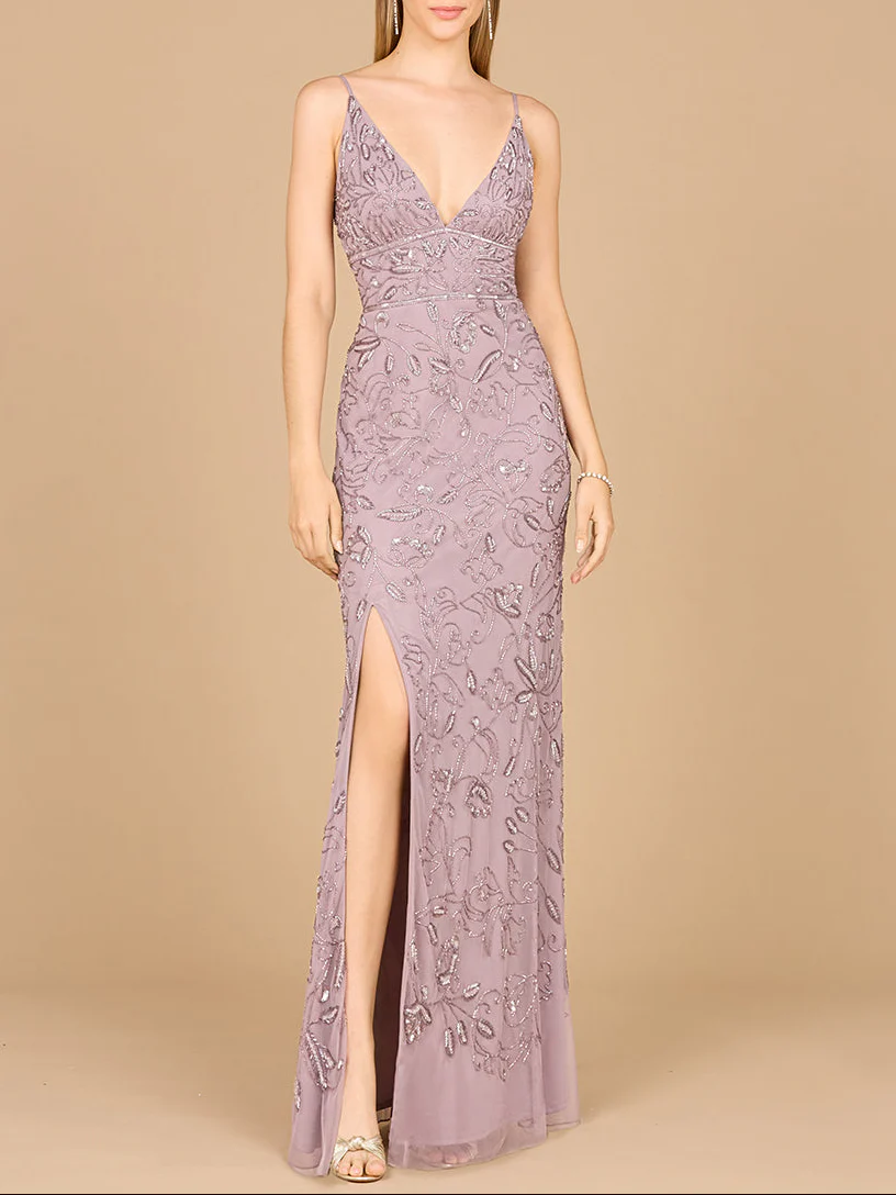 Embellished Gown with Slit And Spaghetti Straps  - OUTLET - Image 2