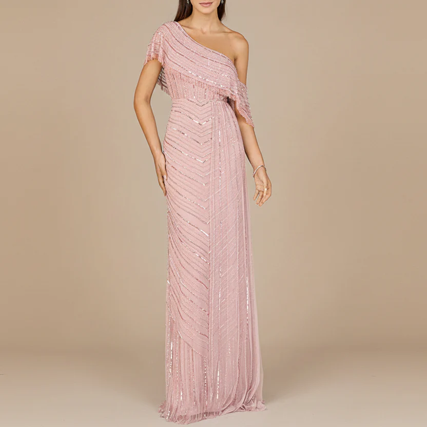 Off Shoulder Sheath Beaded Gown
