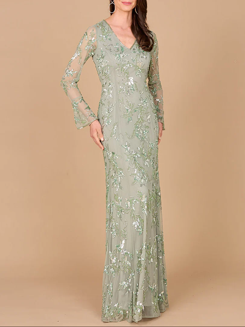 Beaded Dress with Sheer Long Sleeves - Image 2