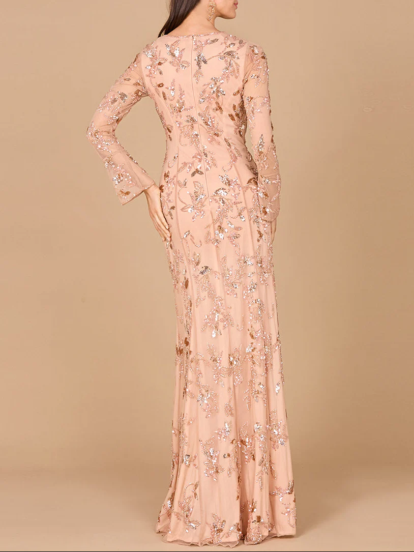 Beaded Dress with Sheer Long Sleeves - Image 3