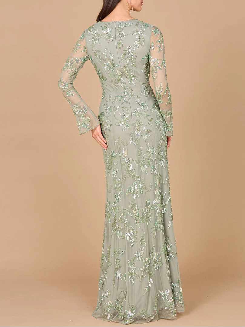 Beaded Dress with Sheer Long Sleeves - Image 4