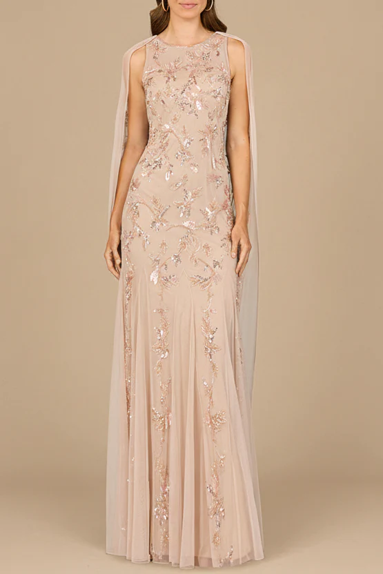 Mermaid Beaded Dress with Long Cape - OUTLET