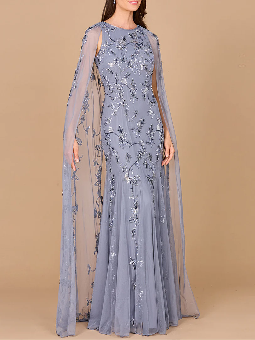 Mermaid Beaded Dress with Long Cape - OUTLET - Image 2