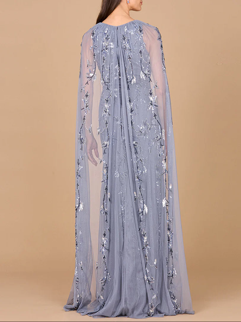 Mermaid Beaded Dress with Long Cape - OUTLET - Image 4