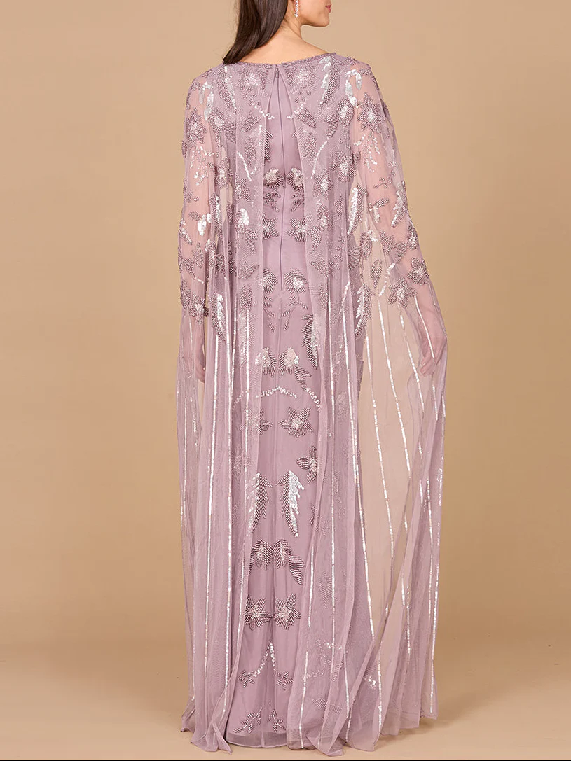 Beaded Sheath Dress with Long Cape - Image 3
