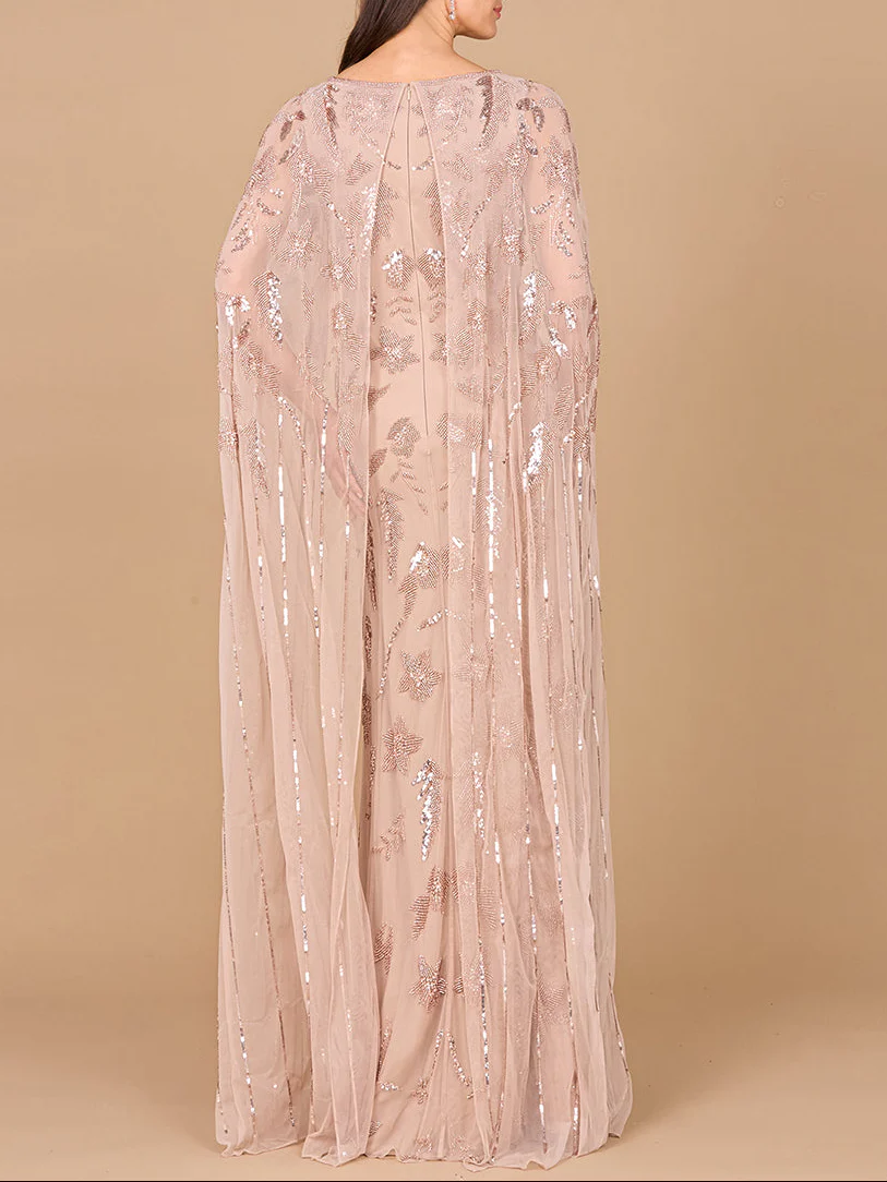 Beaded Sheath Dress with Long Cape - Image 4