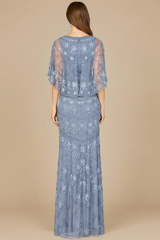High Neck, Cape Sleeve Beaded Gown - OUTLET - Image 2
