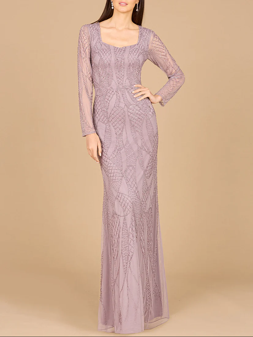 V Neck Beaded Long Sleeve Dress - Image 2