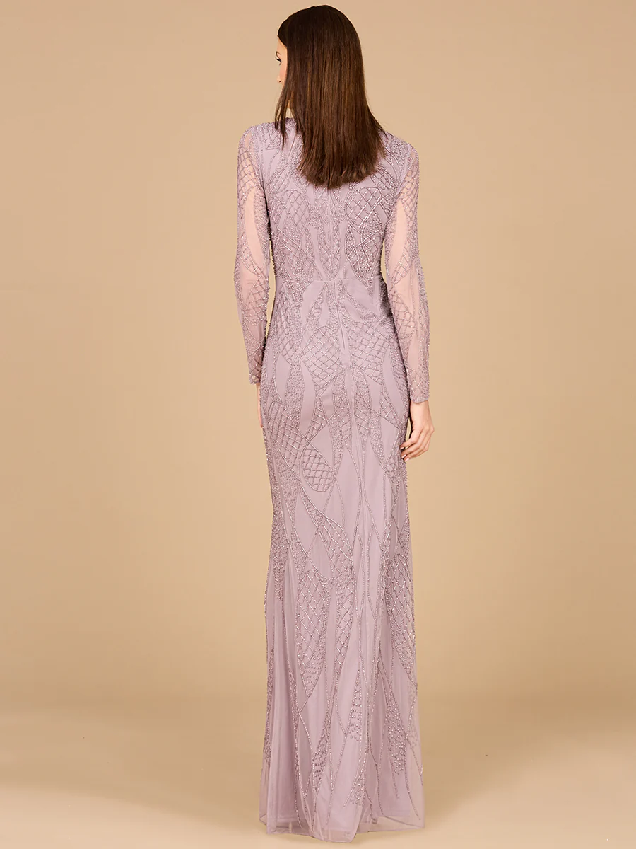 V Neck Beaded Long Sleeve Dress - Image 3