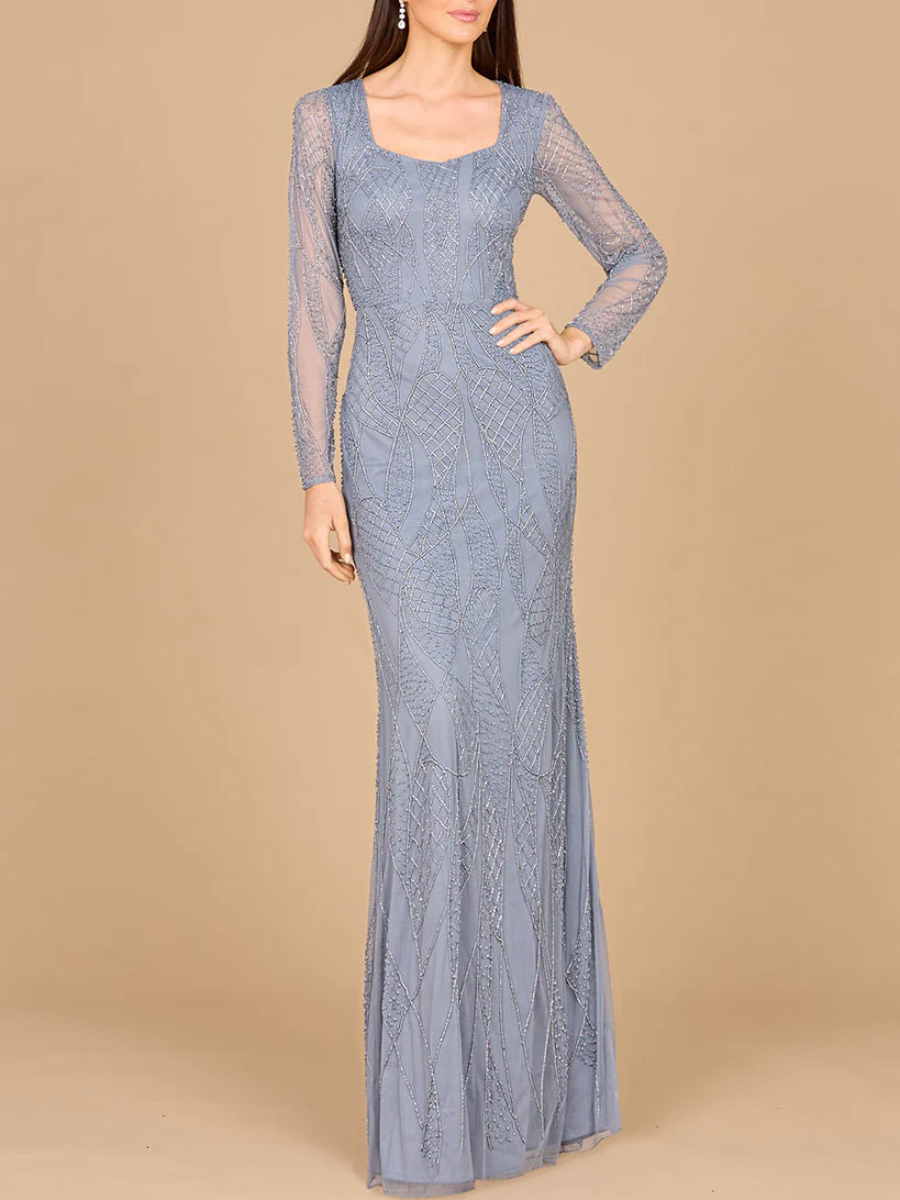 V Neck Beaded Long Sleeve Dress - Image 4