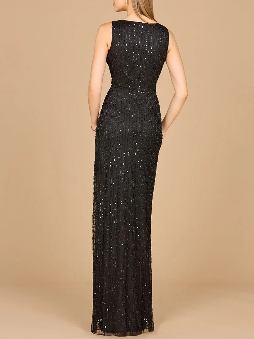 Beaded Black Gown with Slit - Image 3