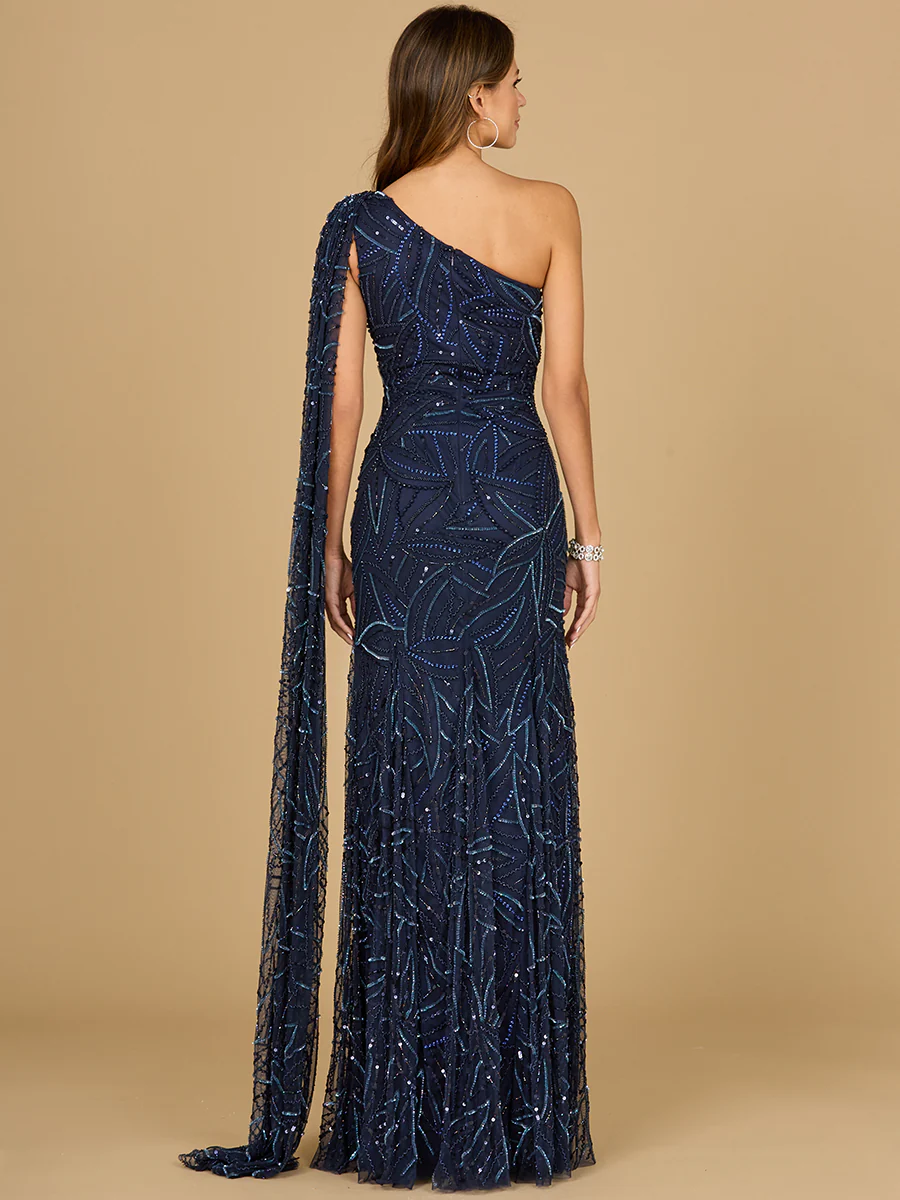 One Shoulder Cape Gown - Image 3