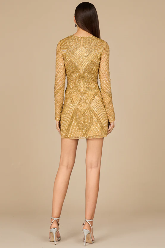 Long Sleeve Beaded Cocktail Dress - Image 2