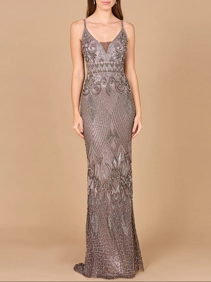 Sleeveless V-Neck Beaded Dress