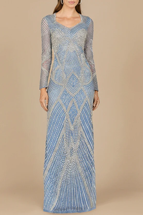 V Neck Beaded Long Sleeve Dress