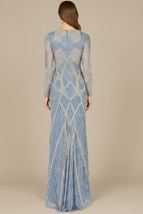 V Neck Beaded Long Sleeve Dress - Image 2