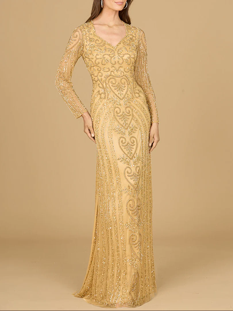V Neck Beaded Long Sleeve Dress - Image 2