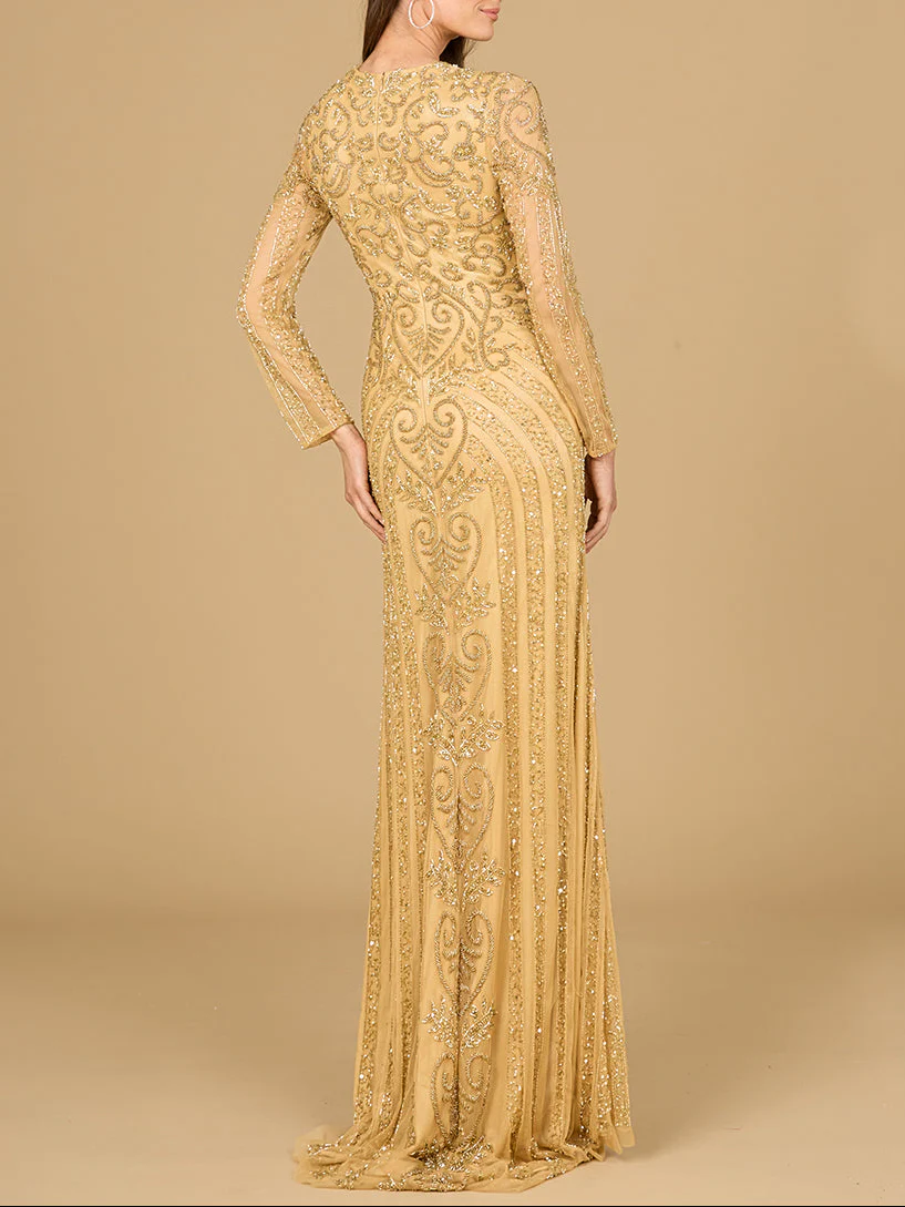 V Neck Beaded Long Sleeve Dress - Image 3