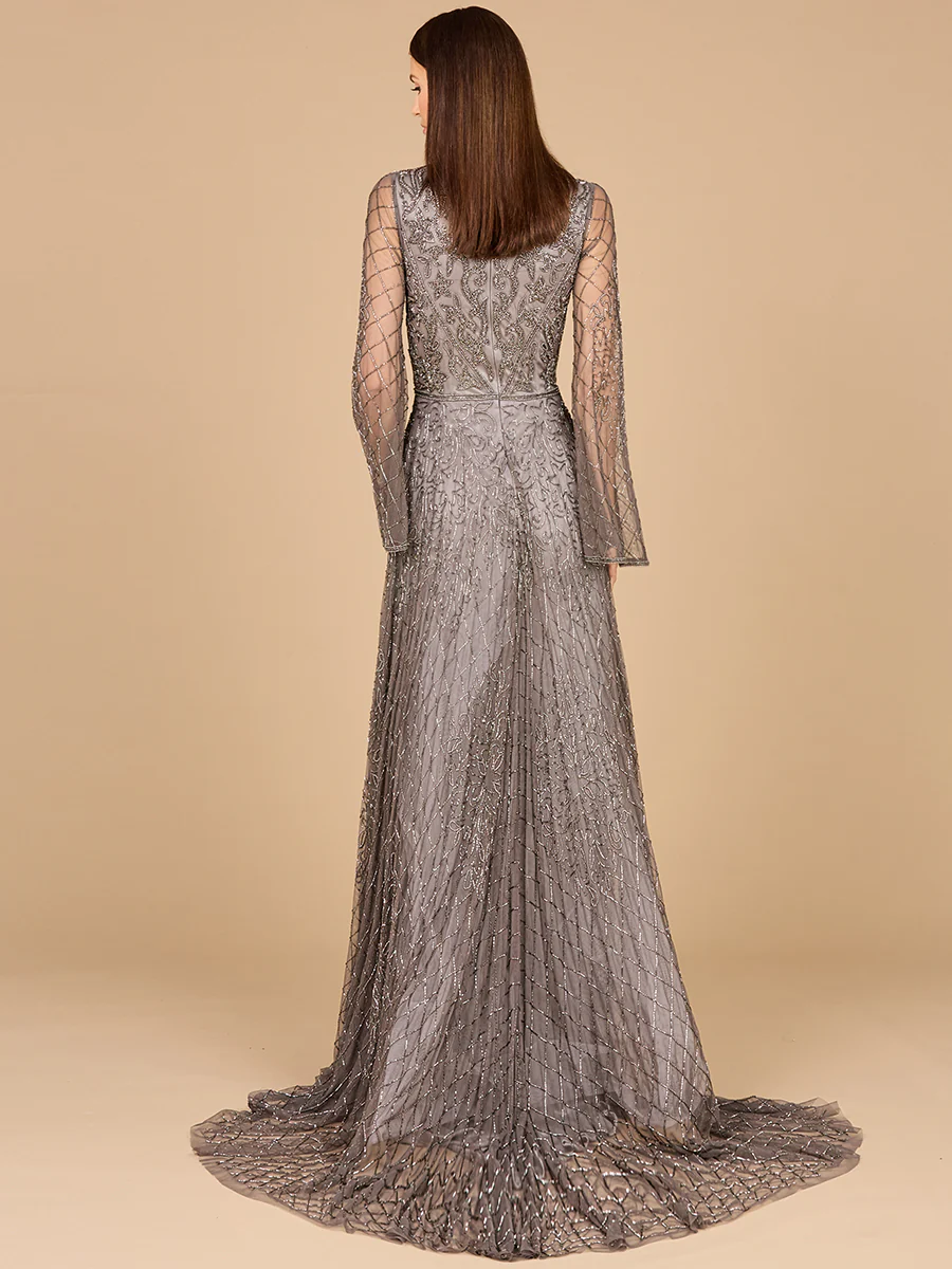 Beaded Long Dress with Flare Sleeves - Image 5