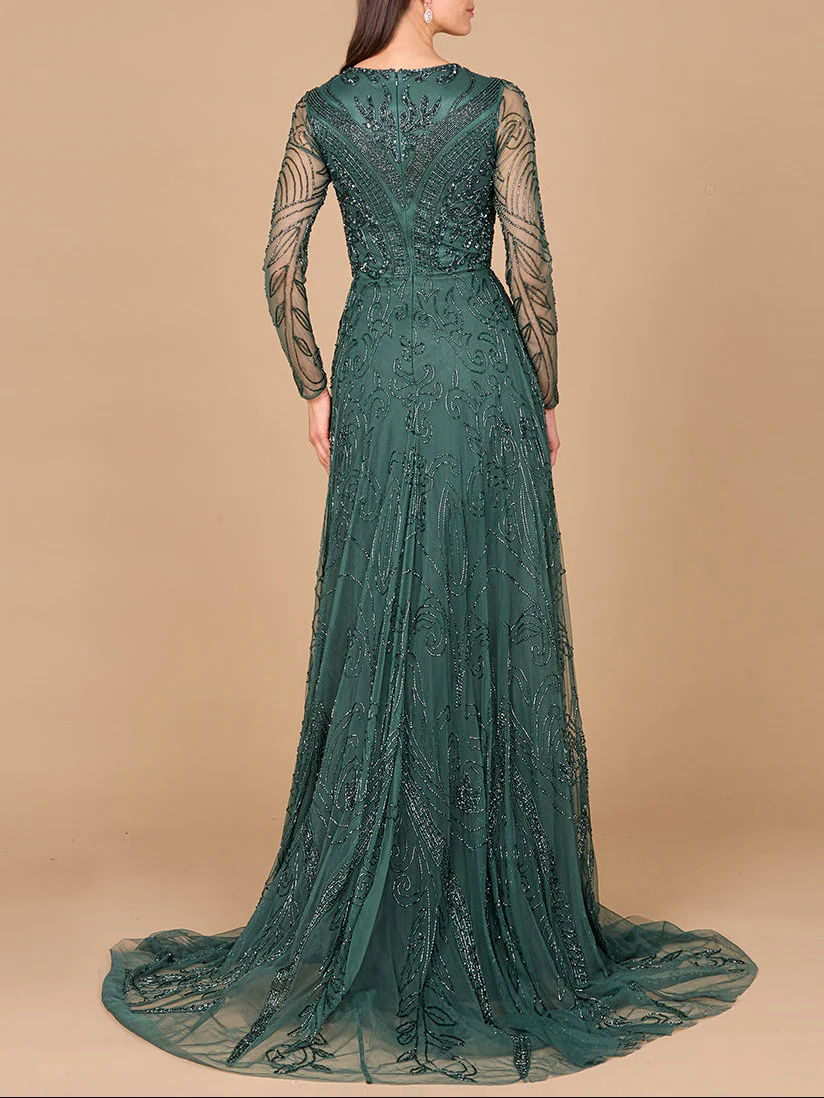 A-line Beaded Dress with Sleeves - Image 2