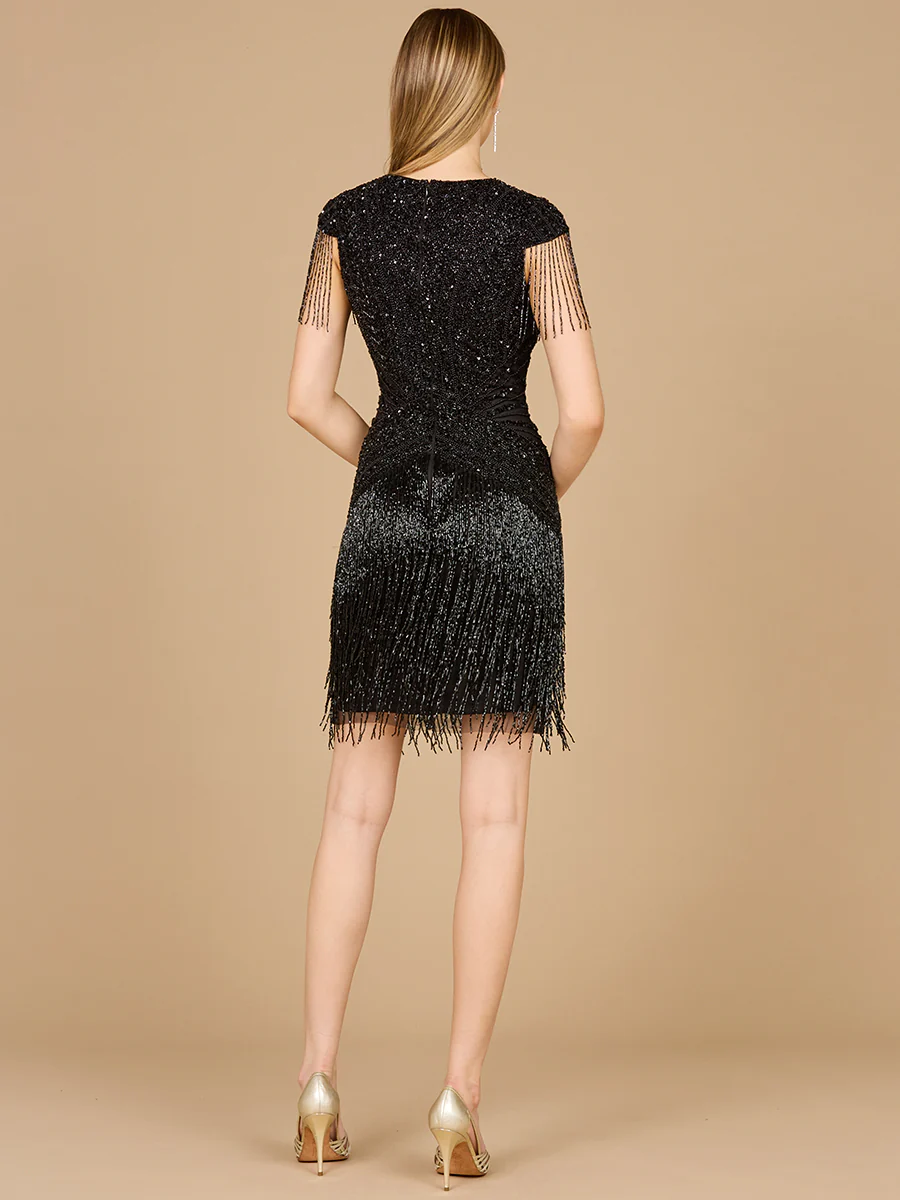 Beaded Fringe Short Dress with Cap Sleeves - Image 6