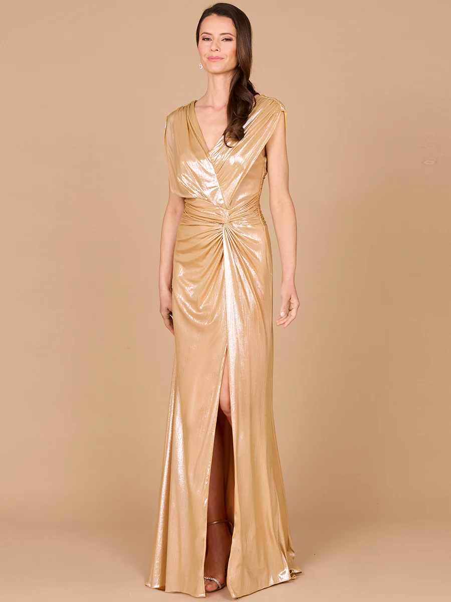 V-Neck Metallic Dress with Slit - OUTLET - Image 2