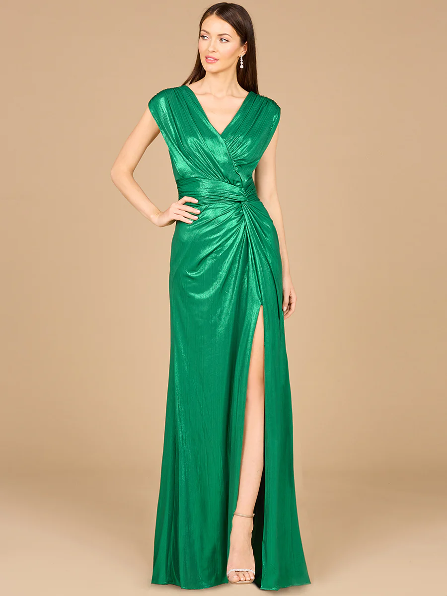 V-Neck Metallic Dress with Slit - OUTLET - Image 3