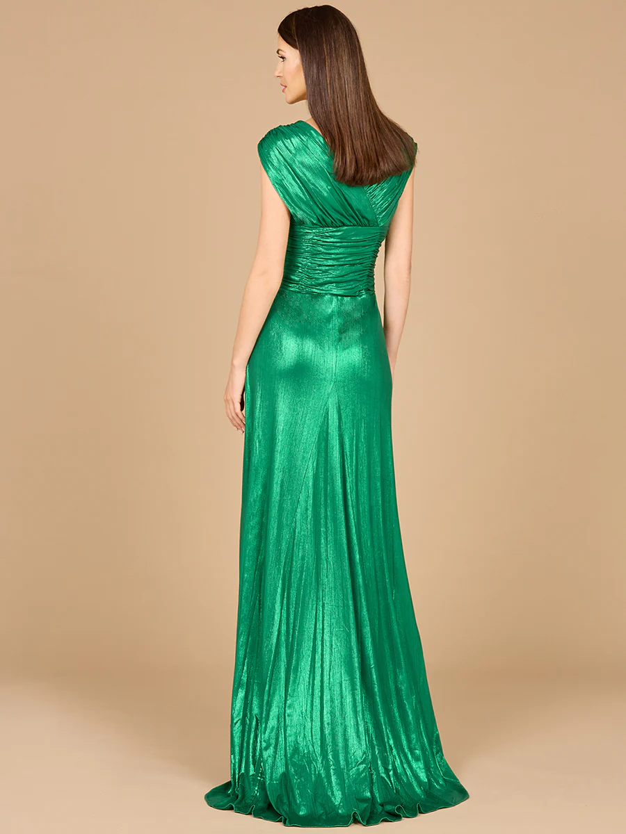 V-Neck Metallic Dress with Slit - OUTLET - Image 4